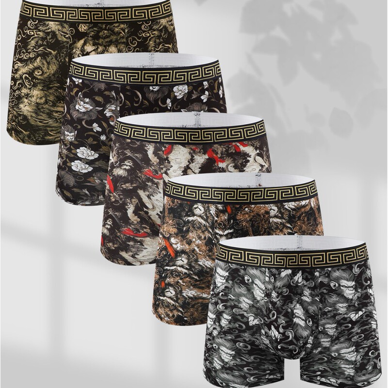 Cross-Border Temu Us Region Hot-Selling Luxury Men's Underwear Printed Trendy Breathable Youth Boxer Briefs in Stock for Dropshipping