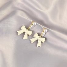 银针奶白色蝴蝶结珍珠耳环小众气质仙女风耳钉高品质义乌耳饰批发