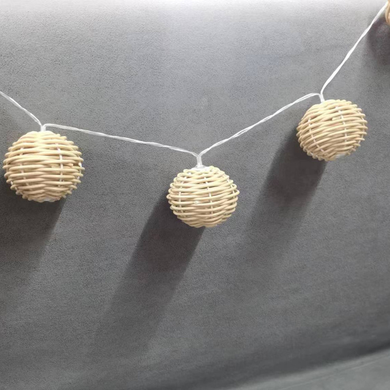 Imitation rattan ball solar led string lamp shade outdoor garden balcony atmosphere light rattan decoration waterproof