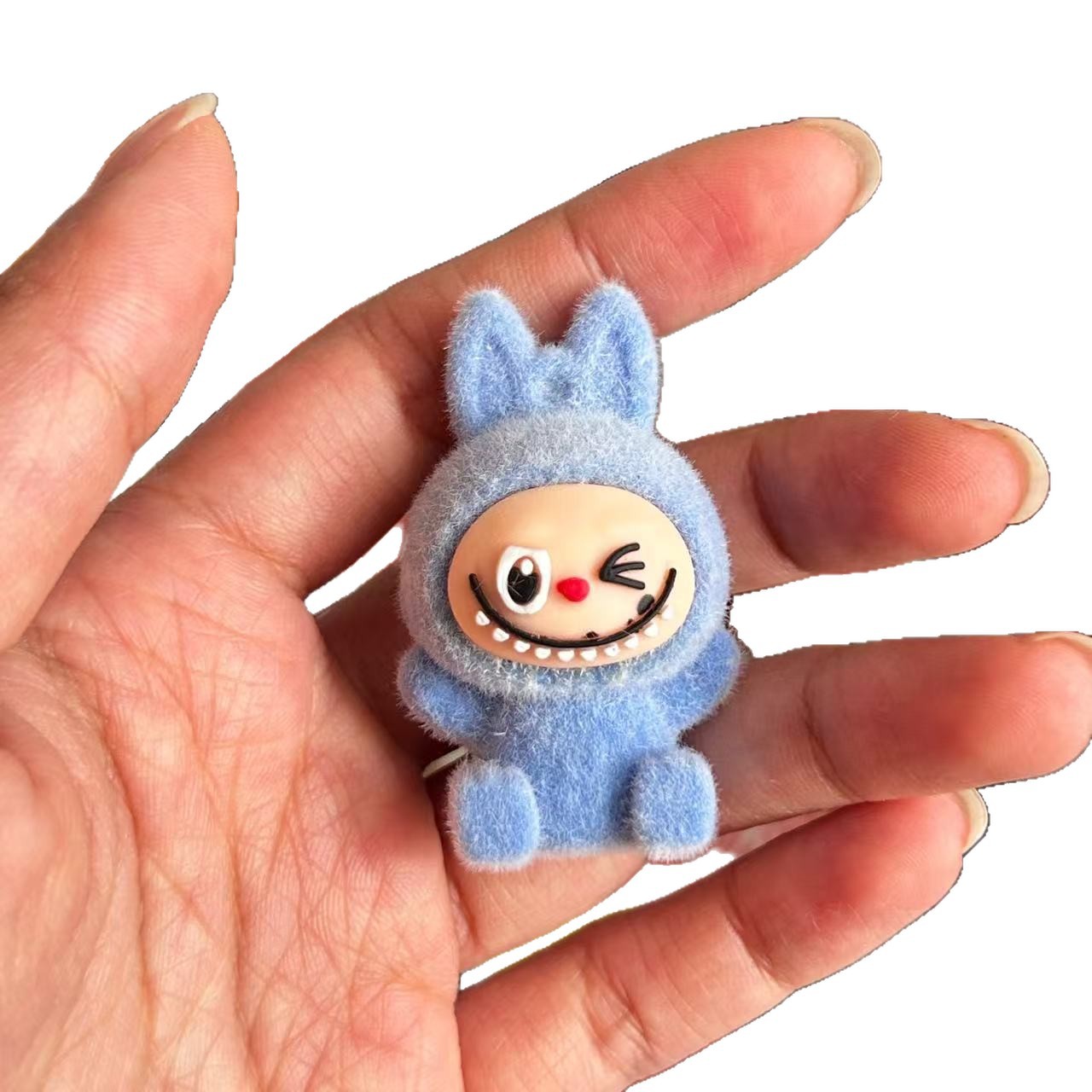 Labu adorable muñeca flocado Labubu llavero bolso colgante decoración del automóvil colgante mini accesorios image 6