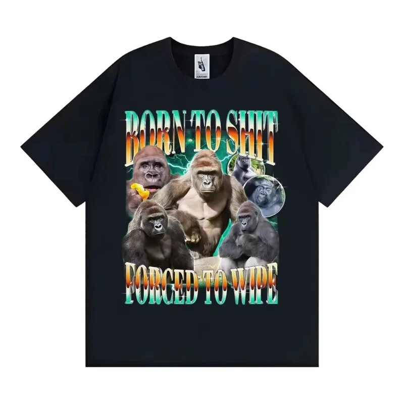 Funny Gorilla Meme T-Shirt with the Slogan "Born to Poop Forced to Wipe" Y2K Aesthetic T-Shirt for Men and Women, High-Quality Summer Top Funny Gorilla Meme T-Shirt with the Slogan "Born to Poop Forced to Wipe" Y2K Aesthetic T-Shirt for Men and Women, High-Quality Summer Top