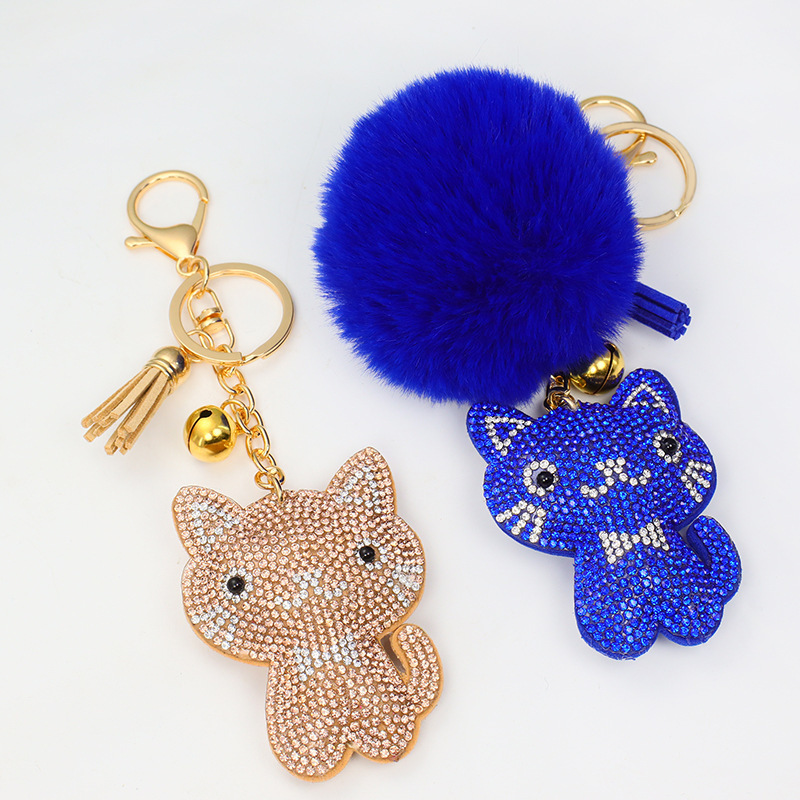 クロスボーダーのホットモデル韓国のベルベットには、猫と毛玉のキーホルダーの女性バッグのアクセサリーが飾られています|undefined