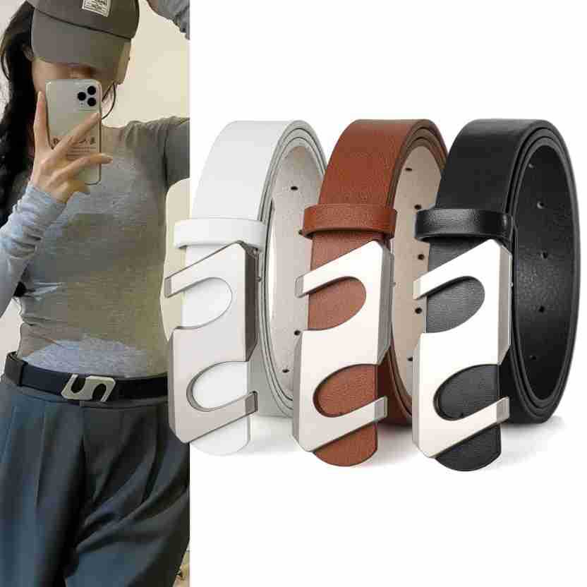 潮流新款字母S平滑扣头腰带 牛仔裤裙子配饰时尚百搭个性皮带