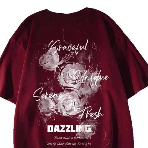 New men's ins fashion brand short-sleeved t-shirt summer American high street cool rose T-shirt student all-matching top