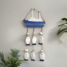 海洋风格铁锚小鱼串帆船创意简约壁饰挂饰木质客厅卧室壁挂