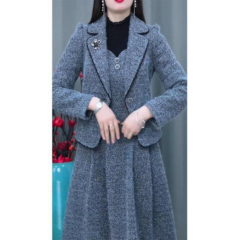 长袖连衣裙套装女2025春秋新款小香风外套显瘦时尚两件套裙子|undefined