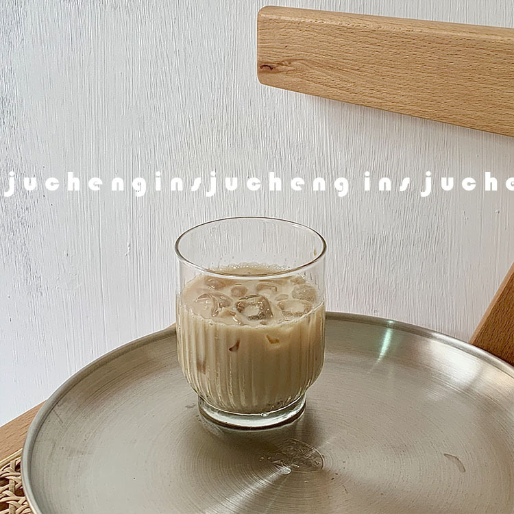 韩式小众ins风简约条纹玻璃杯子 耐热牛奶杯咖啡杯拿铁杯果汁水杯
