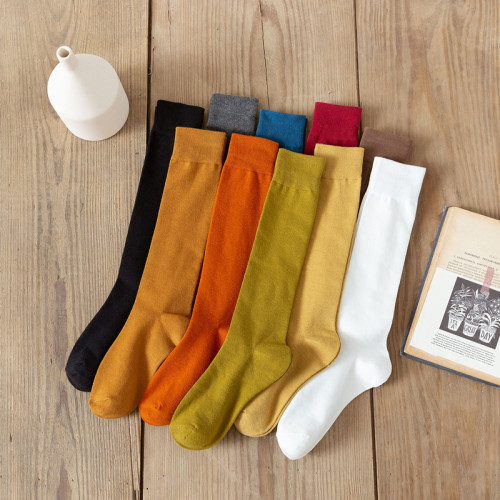 Calf socks autumn and winter women's long-tube micro-pressure stovepipe and knee socks high-top women's socks Japanese solid color cotton socks jk student socks
