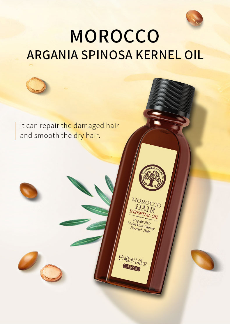 Cross-border laikou Moroccan Hair Care Essential Oil 40ml for improving frizz, fragility and split ends, wholesale from the manufacturer undefined