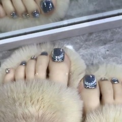 JZ-075穿戴甲美甲甲片批發藍色閃粉滿鑽腳指甲貼可拆卸片防水腳甲