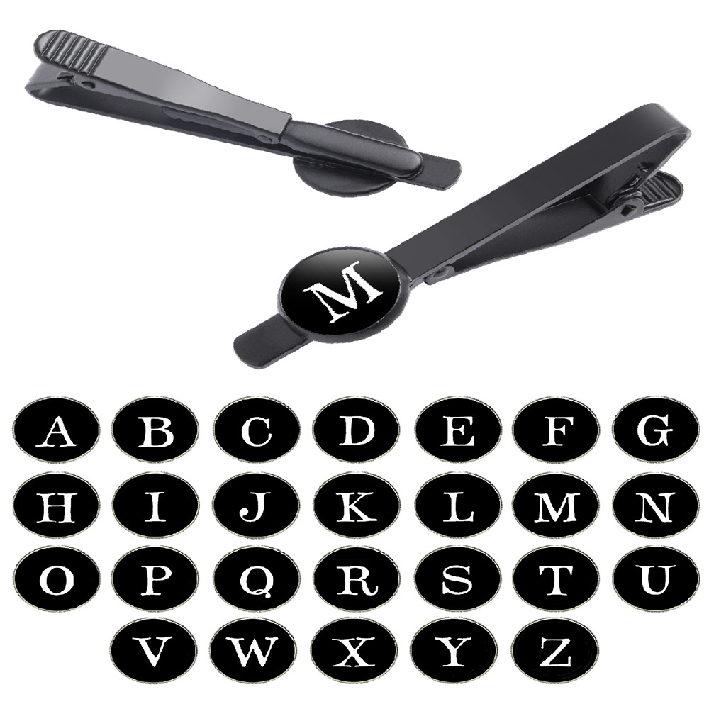 Amazon high-end men's letter cufflinks tie clip 26 English letter stainless steel black tie clip