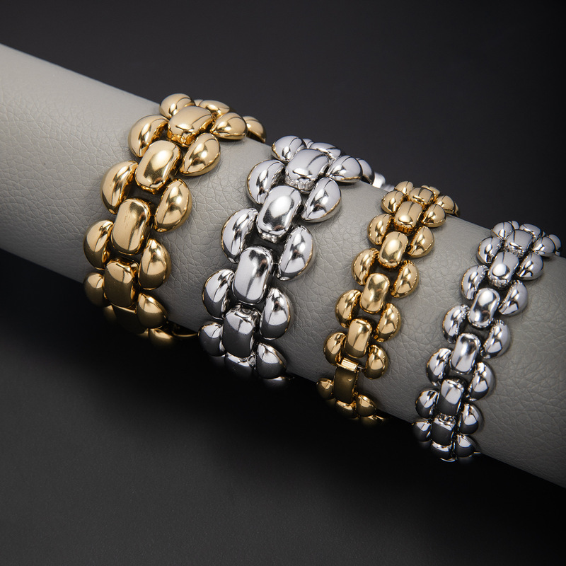 European and American Hot-Selling Bracelets with Exaggerated Thick Lines, Punk Avant-Garde Style, Ingot Bracelets Plated with 18K Real Gold for Men and Women