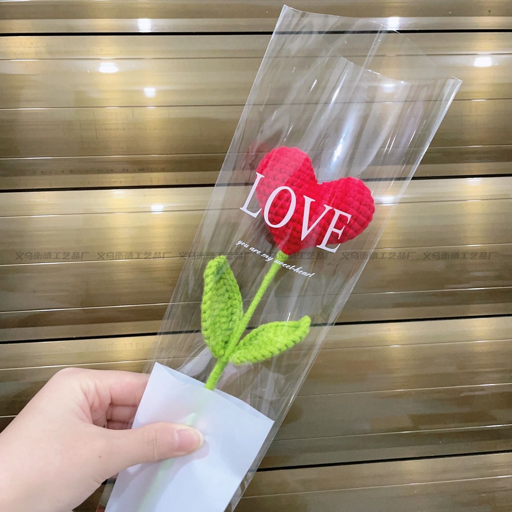 Lily tejido a mano acabado rosa Lily Tulip flor artificial lana ramo regalo