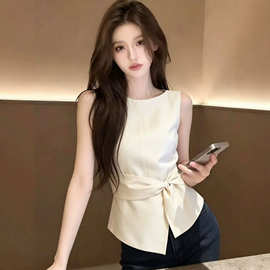 法式无袖背心衬衫女高级感轻奢减龄洋气2026新款夏季扭结收腰上衣