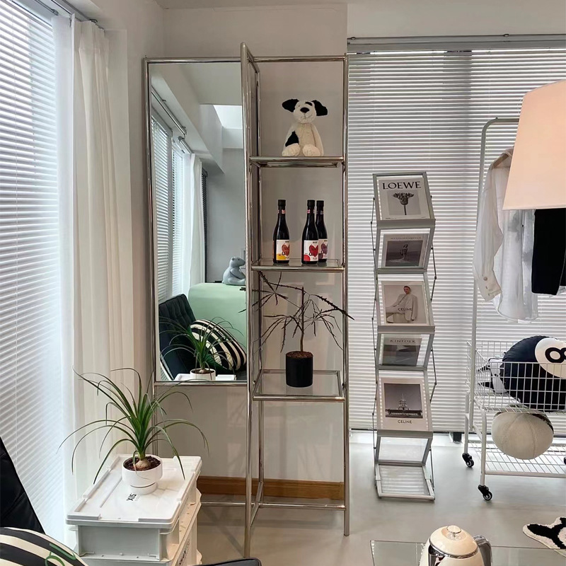 展示柜首饰包鞋衣服透明陈列置物架多层陈列架带镜子试衣镜不锈钢