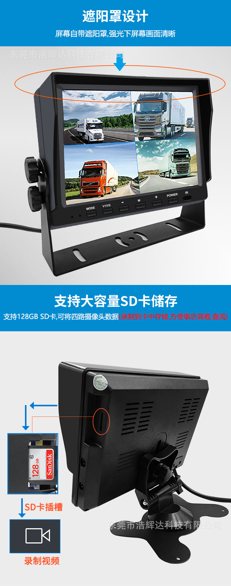 7inch Ips Monitor Ahd Car Monitor 4-Way 4-Split Input Reversing Image Universal Truck Multi-Car