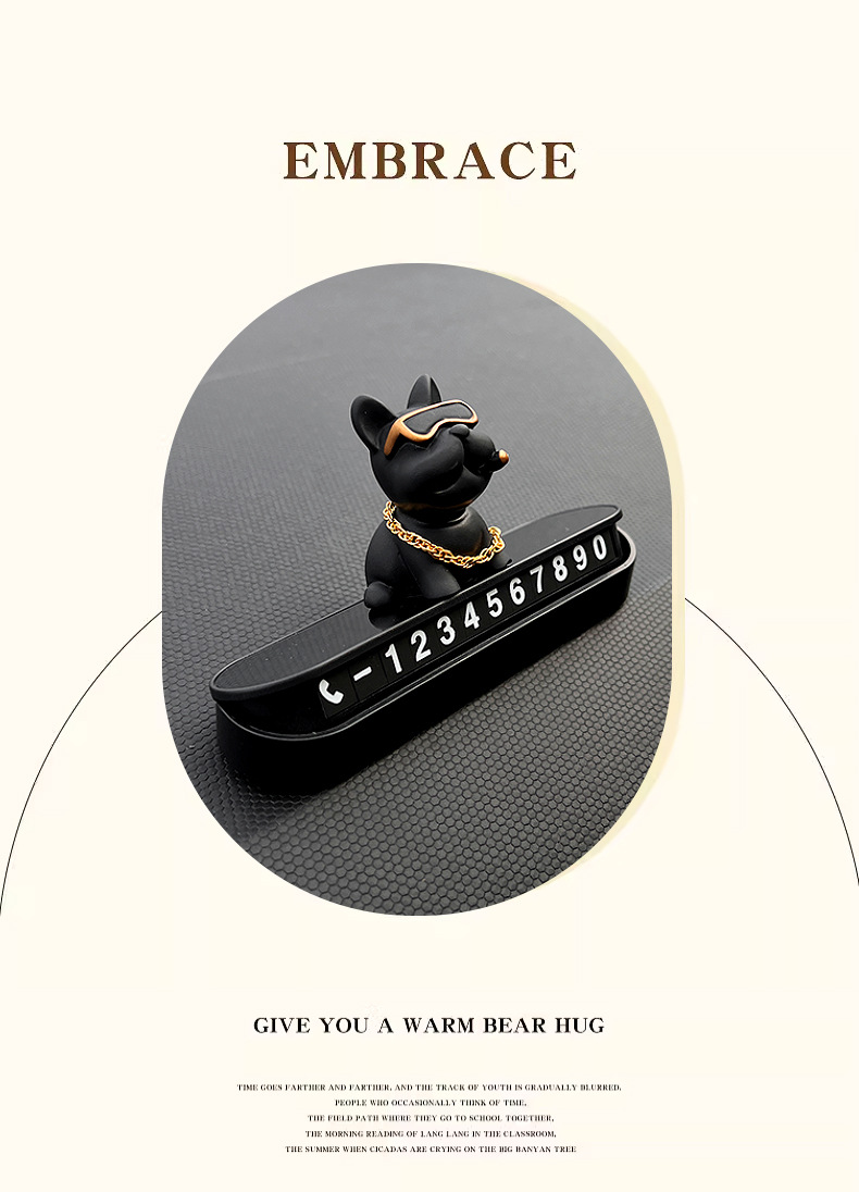 Temporary Parking Phone Number Plate for Luxury French Bulldog Car Decoration Car Moving License Plate Card