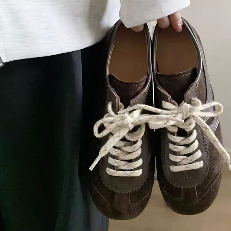 牛皮版~韩版复古软底真皮德训鞋女新款方头平底休闲运动阿甘板鞋|undefined