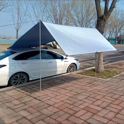 Avtomobil dam çadırları — vehicle side tent, side canopy - high-quality-haze-gray-comes-with-glow-in-the-dark-ground-pegs-medium-size-3-2m-2-support-rods