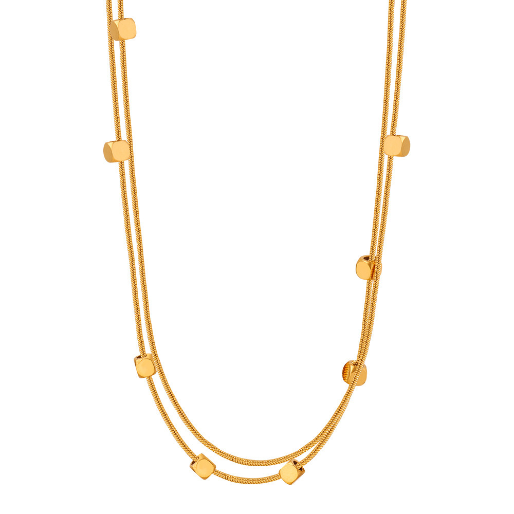 Fancy flower same style fashion clip bead chain necklace the Queen Mother of the West personality all-match titanium steel exquisite temperament double-layer clavicle chain