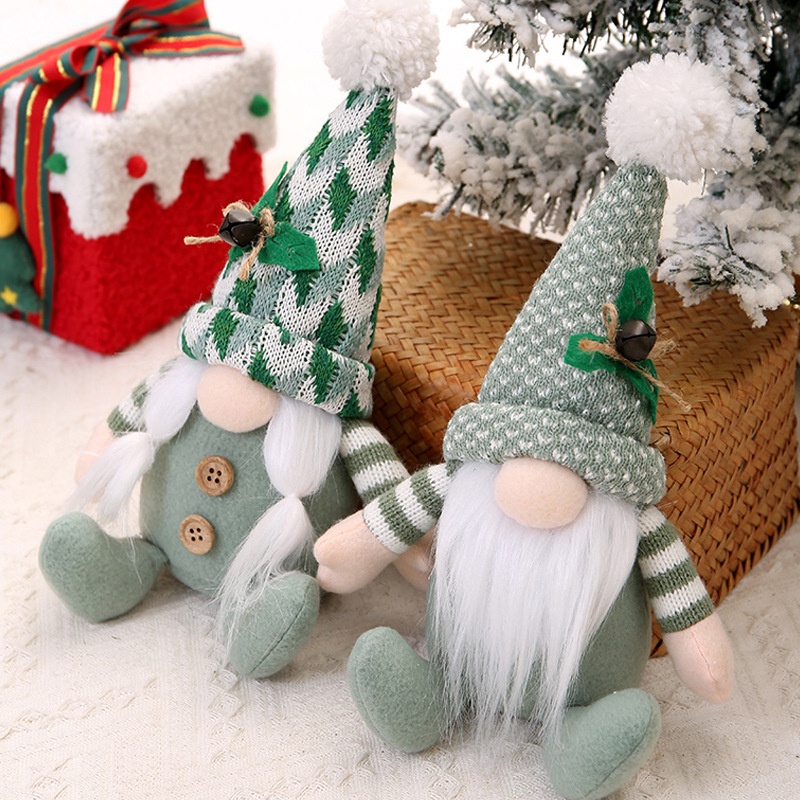 Cross-border Christmas decoration supplies knitted hat green Rudolph doll dwarf faceless doll Christmas decorations
