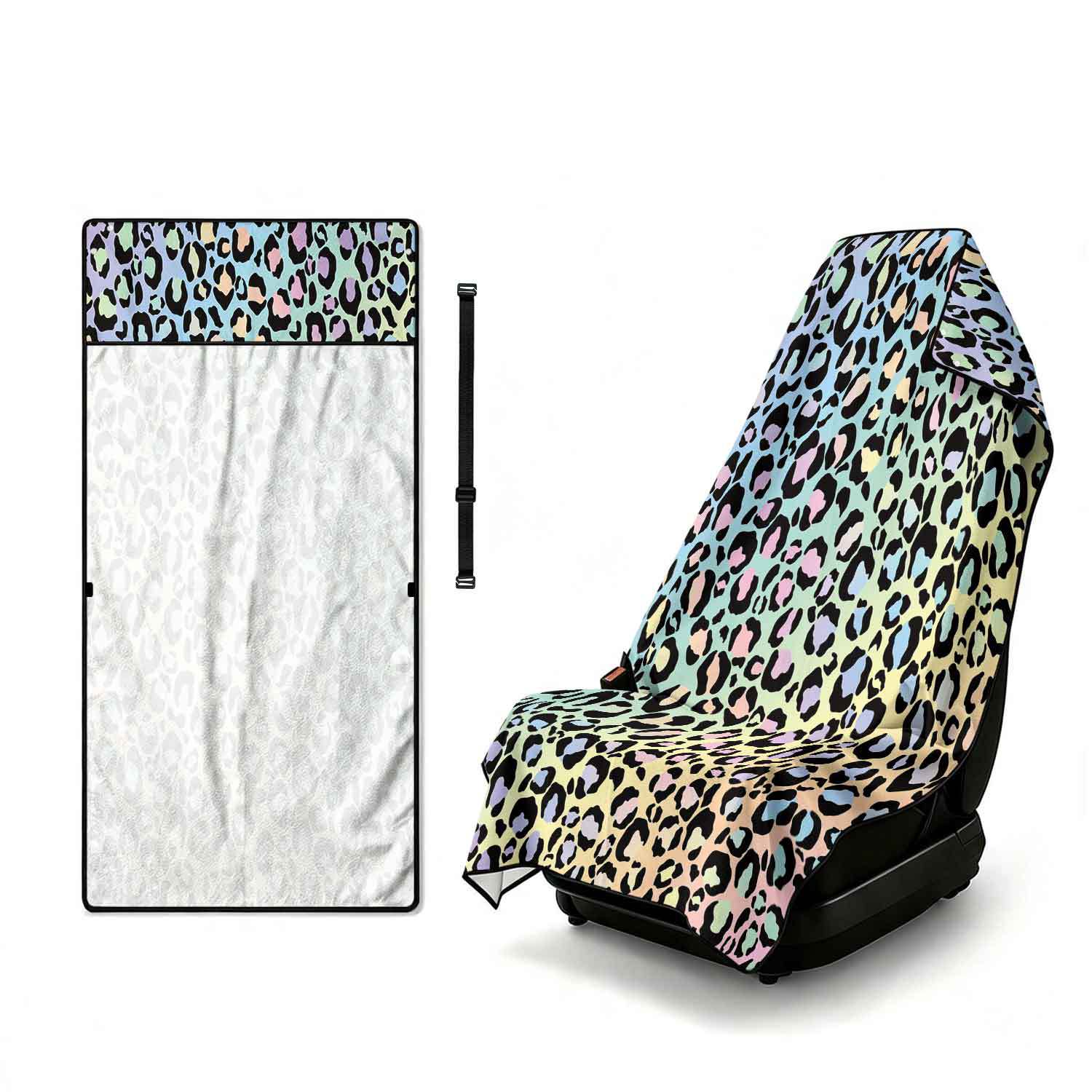 Printed bath towel and car seat cover 2-in-1, ultra-fine fiber outdoor beach and car dual-use universal seat cushion