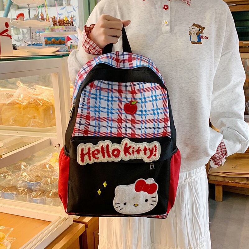 Retro Plaid Backpack College Student Niche Cute Cartoon Kt Cat Backpack Casual Large Capacity Lightweight School Bag Retro Plaid Backpack College Student Niche Cute Cartoon Kt Cat Backpack Casual Large Capacity Lightweight School Bag