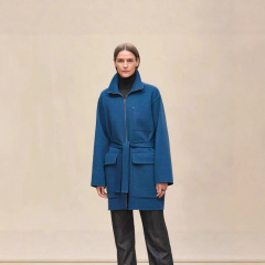 南油女装2025年秋冬Her*新款腰间系带双面羊绒大衣外套女中长款