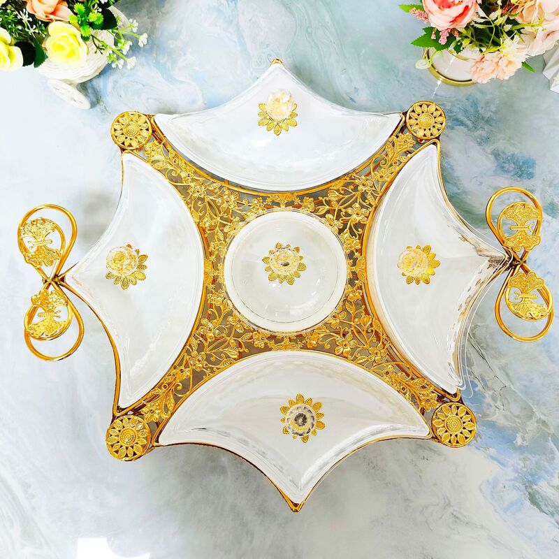 Dried Fruit Plate Cross-Border Amazon Popular Nordic Style Acrylic Gold Christmas Dried Fruit Plate Factory Direct Sale