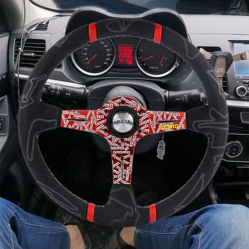 Universal – 14 inch ULTRA Steering wheel - 14-inch-suede-pattern-red