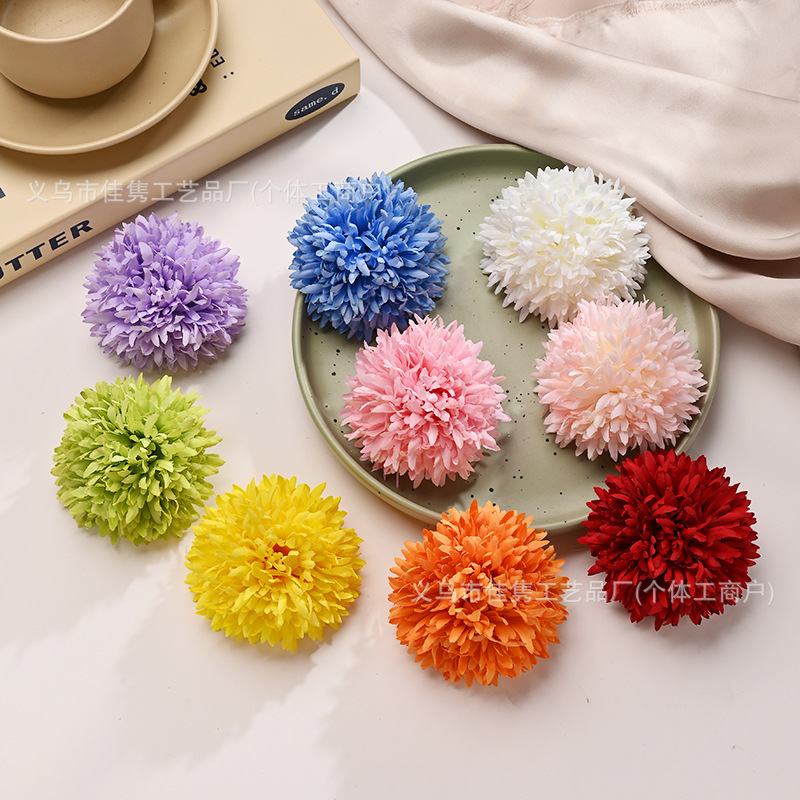 Simulated Table Tennis Chrysanthemum Dandelion Hydrangea Fake Flower Clothing Hat Decoration DIY Flower Thousand-Layer Chrysanthemum Head Wedding Decoration