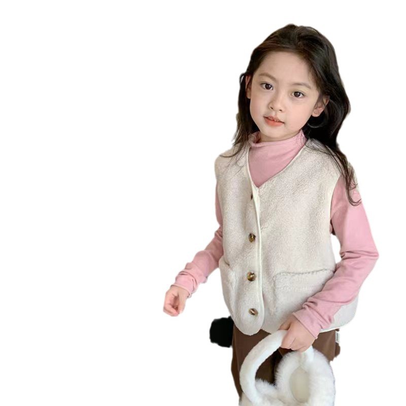 2025 cordero niñas bebés chaleco de niños pequeños y medianos ropa exterior chaleco de peluche hombro grueso calentamiento