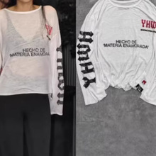 韩国小众 明星同款前后字母印花宽松透视长袖T恤男款