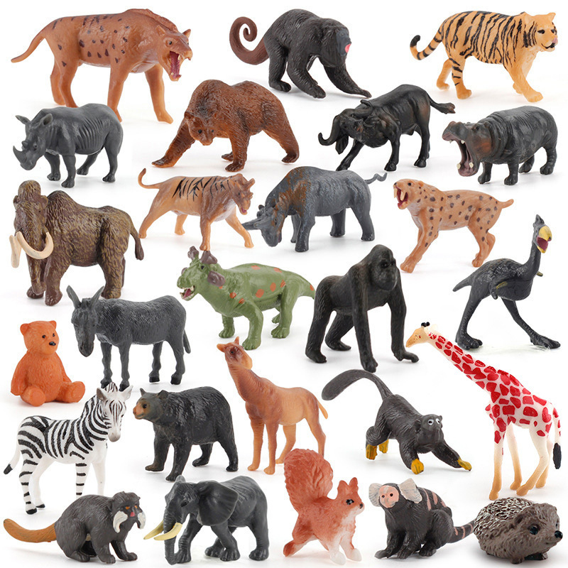 Mini simulación de animales del bosque girafa tigre león granja animales gallo vaca perro juguetes