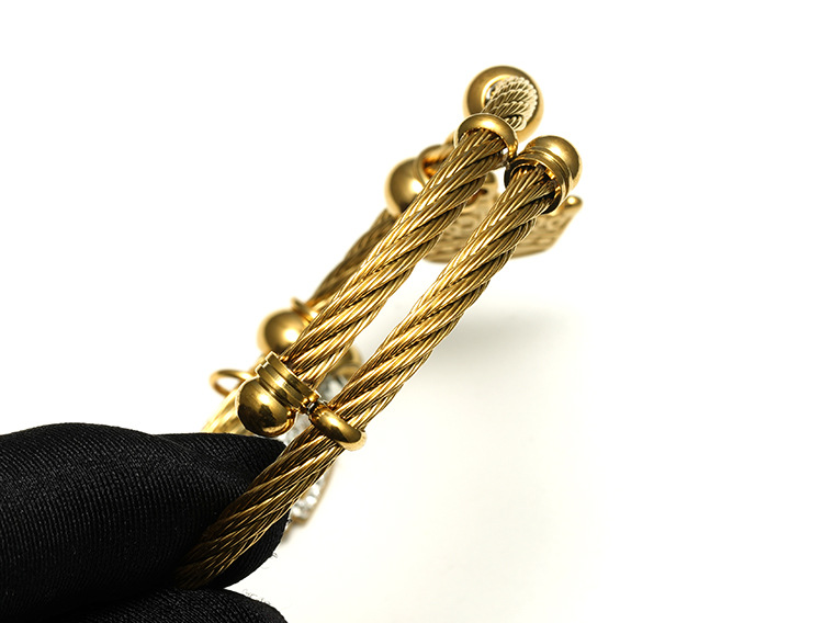 Ethnic Style Geometric Stainless Steel Gold Plated Artificial Gemstones Bangle 1 Piece