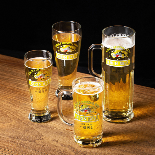 Kirin beer cup Japanese food shop glass craft beer cup Japanese style one-pressed draft beer cup commercial thickened cup with handle