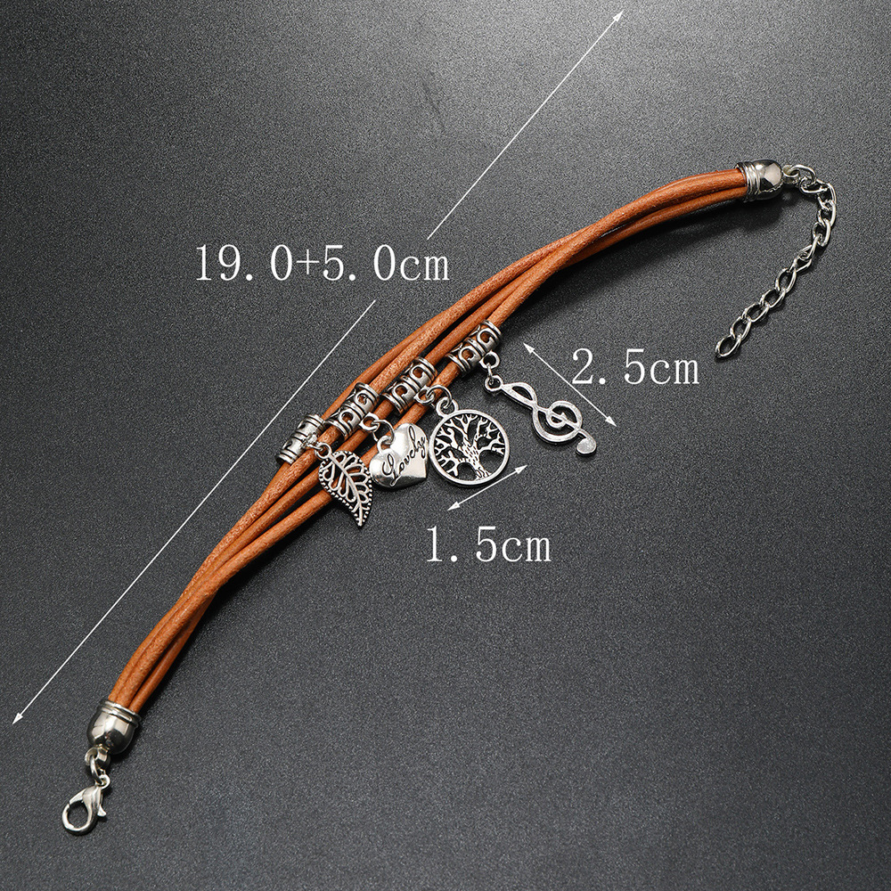 Retro Cross Leaf Notes Pu Leather Alloy Plating Unisex Bracelets display picture 26