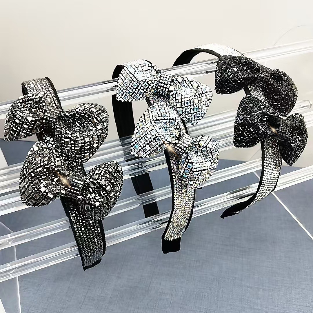 2024新款韓版氣質復古滿鑽蝴蝶結髮箍重工高級感百搭水晶髮飾發卡