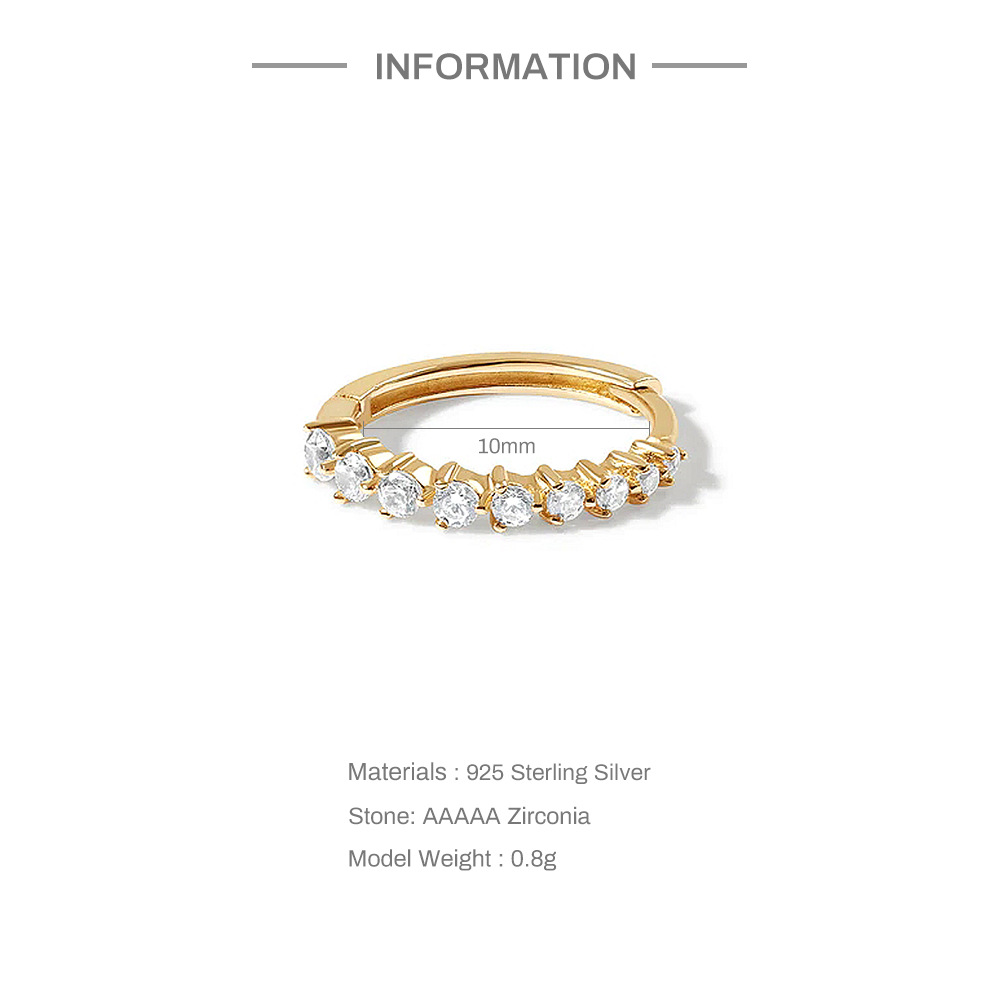 3g Weight Zircon Inlay Material Hoop Earrings Classification 1 Piece Quantity Casual Occasion 925 Sterling Silver Material Circle Pattern Women'S Gender Plating, Inlay Design Fashion Style 1 Piece 925 Sterling Silver Zircon Circle Hoop Earrings 无