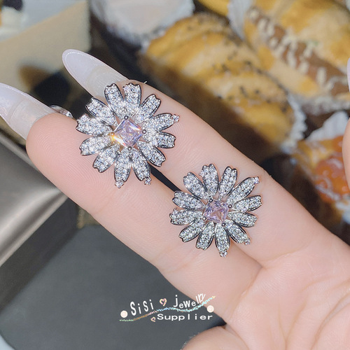 SIsi flower girl new fashion elegant pink daisy set gold-plated sunflower temperament earrings necklace