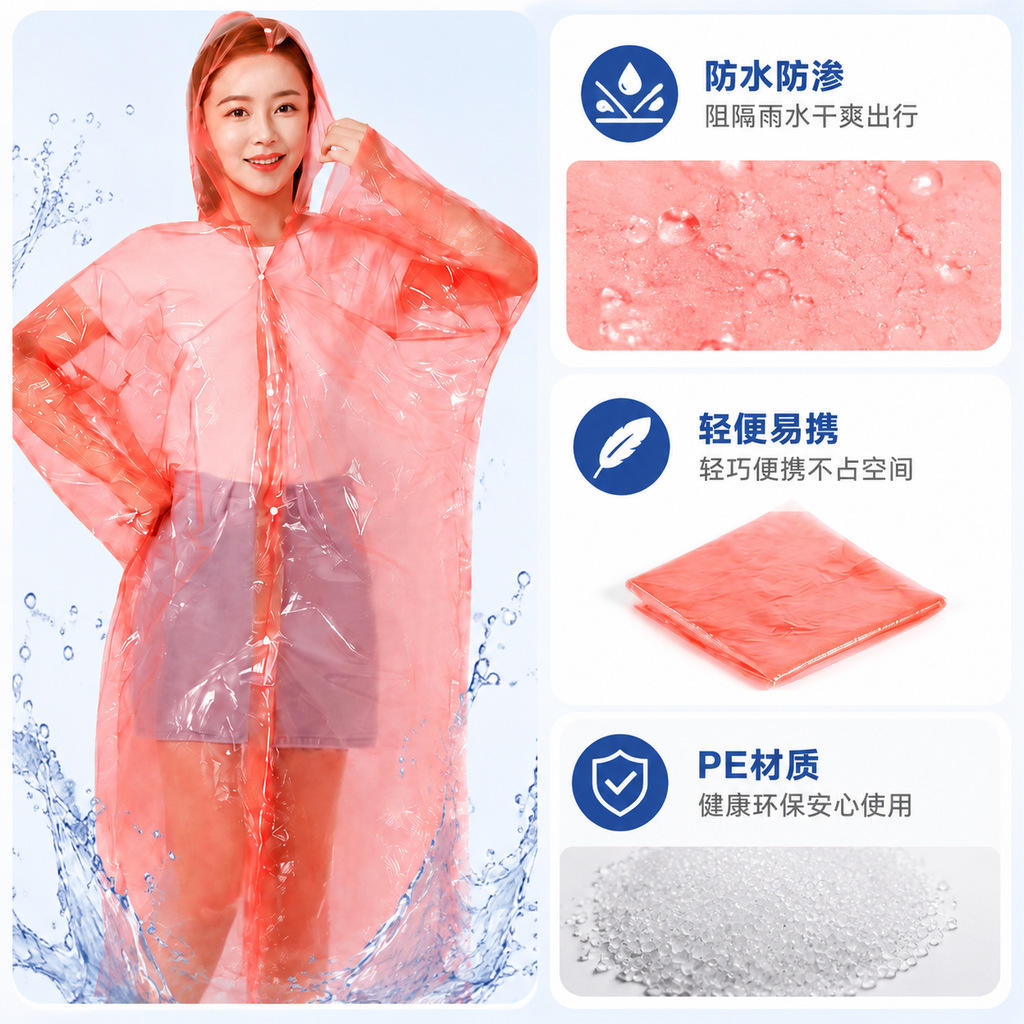 Viaje a prueba de lluvia alta eficiencia al aire libre diseño ligero PE fácil de sueltar unido cuerpo de chaqueta de lluvia desechable plegable superviscoso práctica