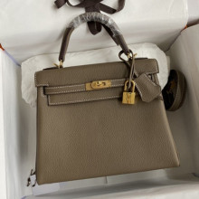 2025新款凯利包头层牛皮荔枝纹锁扣手提小方包时尚休闲真皮女包包