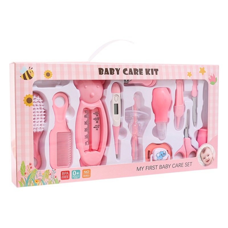 Traje de cuidado del bebé aspirador nasal alimentador de medicina Juego de 13 piezas cortauñas para bebés combinación de termómetro de agua