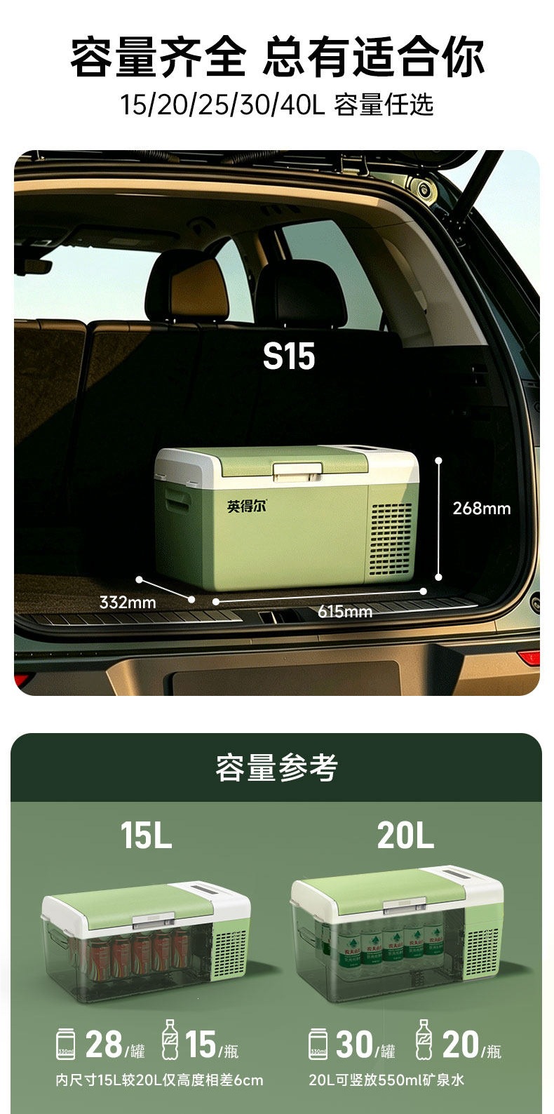 Inder Car Refrigerator S15/20L Low Noise (≤35 Decibels) Dual-Use for Car and Home 12V24V