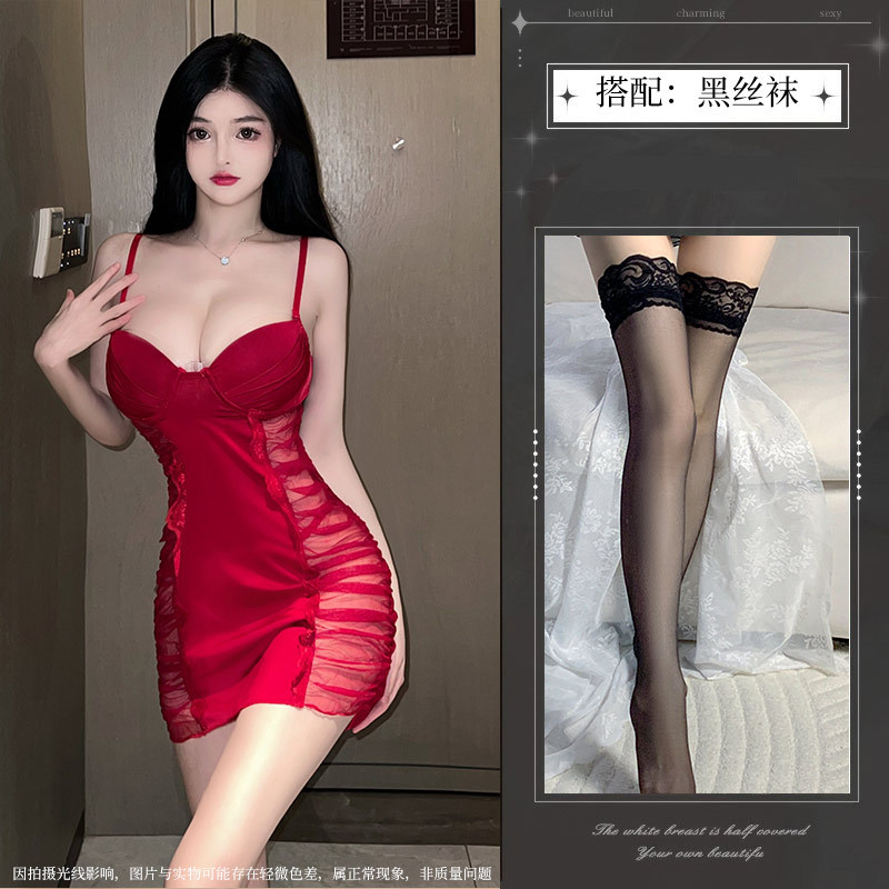 버건디 + 블랙 스타킹