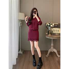 入秋穿搭一整套女装显瘦减龄小个子时尚卫衣蕾丝拼接短裙两件套