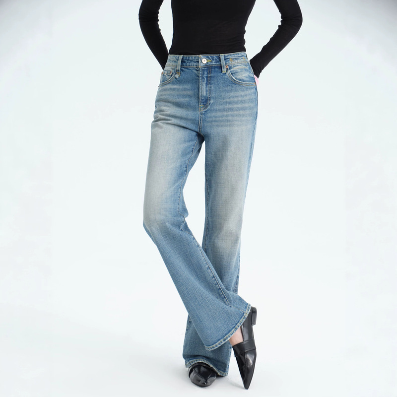 MBB high-end micro-elastic flared jeans for women, new autumn and winter high-waisted dark-colored butt-lifting slimming washed flared pants