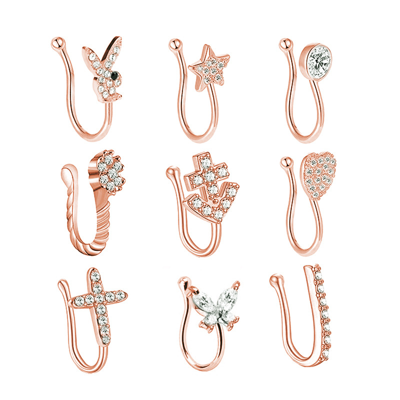 Jewelry Wholesale Non-perforation 9-piece Nose Ring Nose Clip Anti-allergic Rhinestone Nose Ring display picture 3