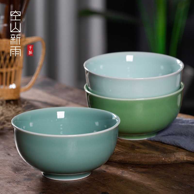 Empty Mountain Xinyu rice bowl household thickened large noodle soup bowl ceramic Chinese tableware Longquan celadon porridge bowl Small Bowl Empty Mountain Xinyu rice bowl household thickened large noodle soup bowl ceramic Chinese tableware Longquan celadon porridge bowl Small Bowl
