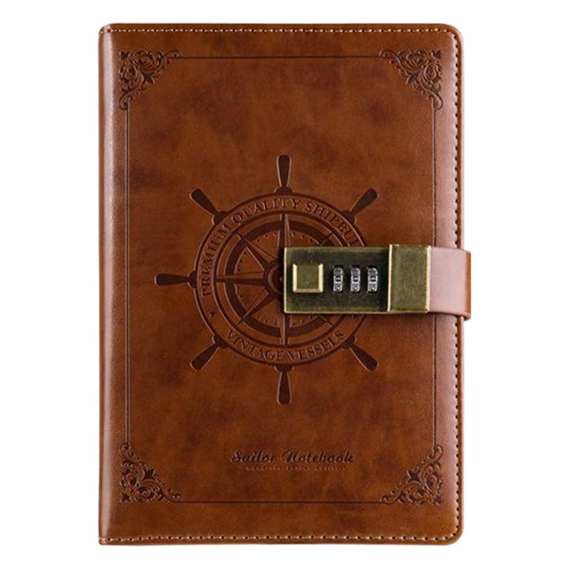 Kajie retro contraseña libro pu cuaderno con cerradura estudiante diario libro mano cuenta caja de regalo de alta apariencia mano cuenta libro al por mayor